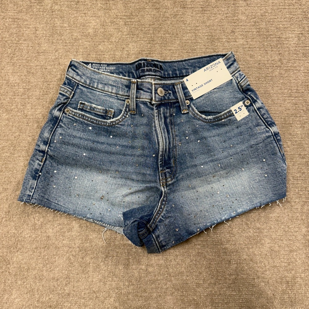 MSRP $38 Arizona Jean Co Womens 4 High Rise Vintage Denim Shorts 2 1/2 Inseam